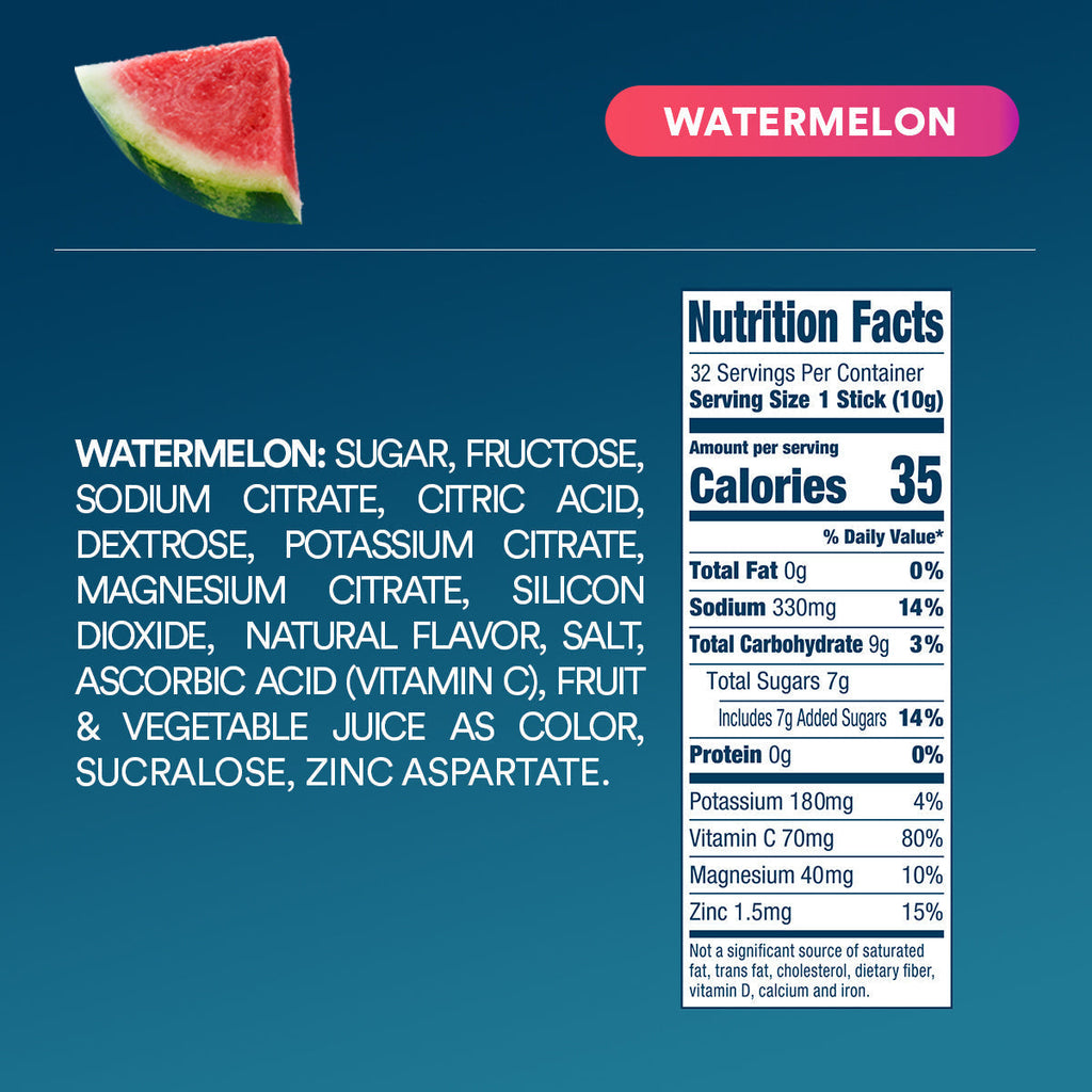 DripDrop Watermelon Electrolyte Powder, 8 oz sticks, 32 count