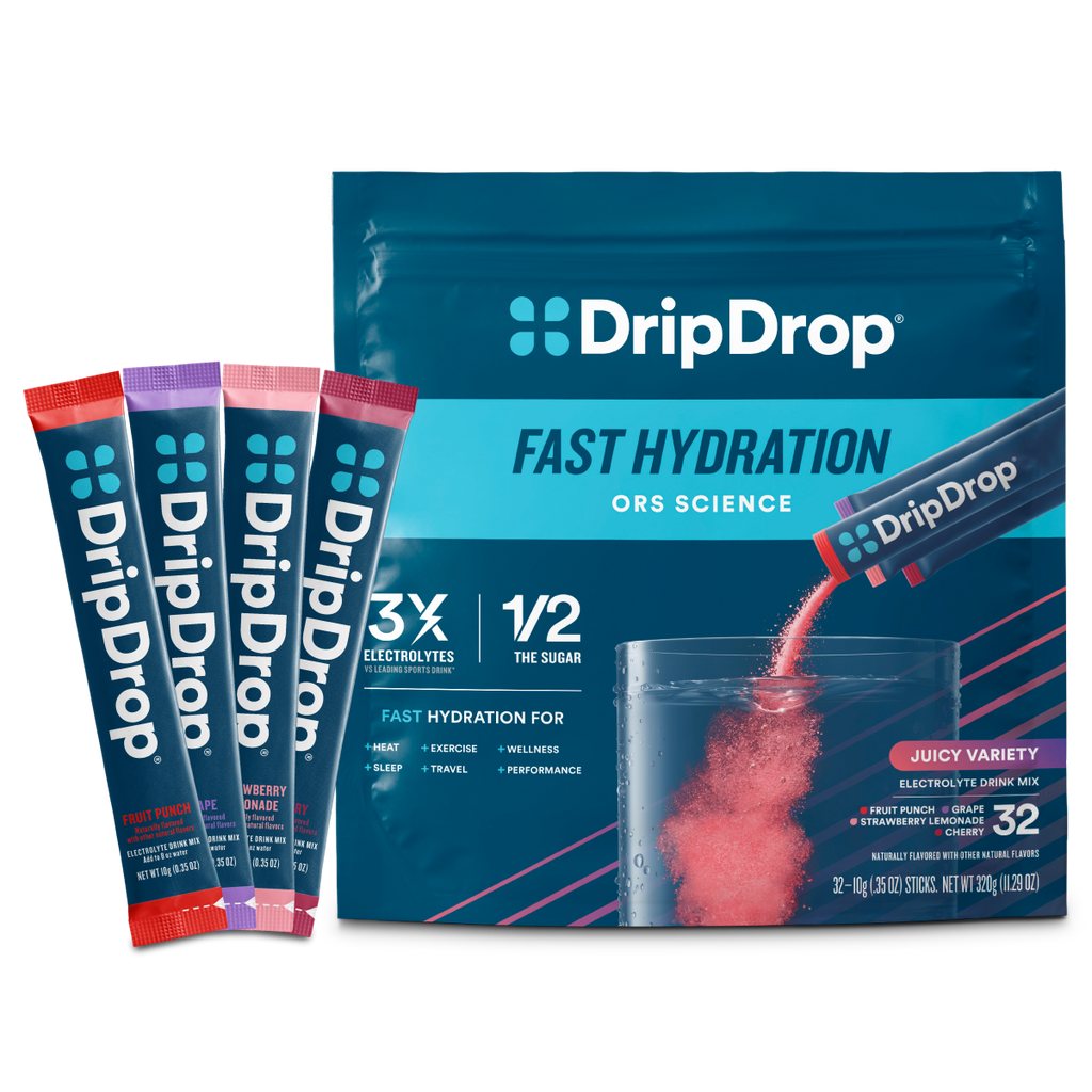 DripDrop Juicy Variety Pack Electrolyte Powder, 8 oz sticks, 32 count