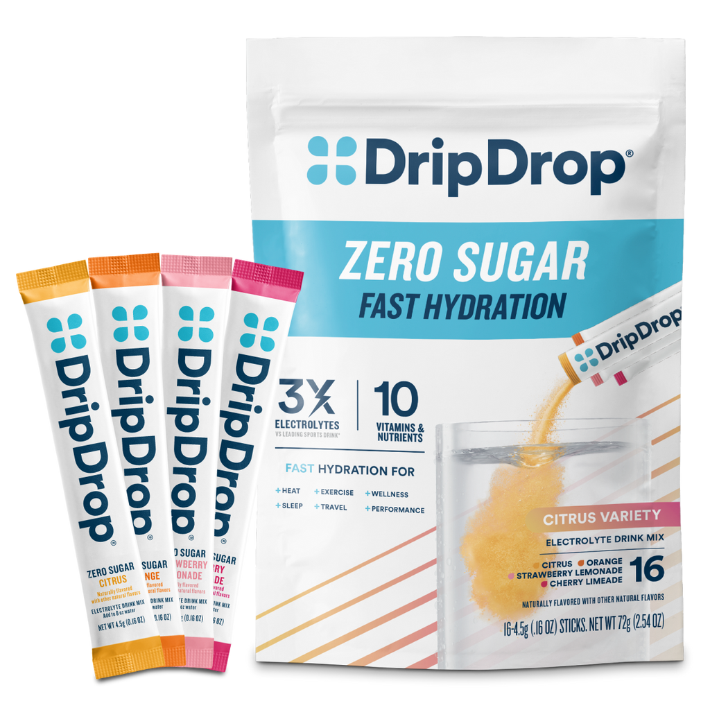 DripDrop Zero Sugar Citrus Variety Pack Electrolyte Powder, 8 oz sticks, 16 count